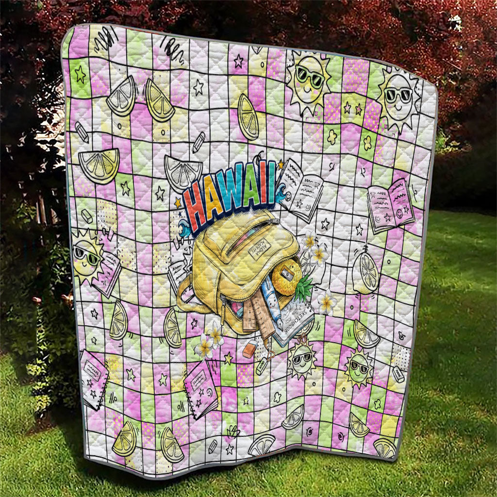 Hawaii Cruising Back To School Quilt Grid Pattern With School Bag And Vintage Surf Van