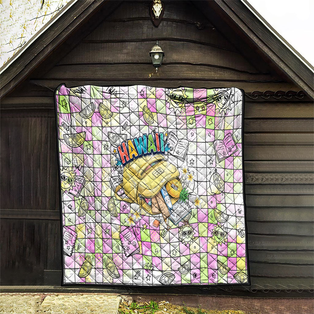 Hawaii Cruising Back To School Quilt Grid Pattern With School Bag And Vintage Surf Van