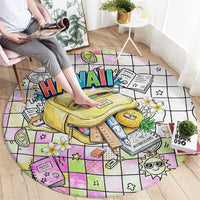 Hawaii Cruising Back To School Round Carpet Grid Pattern With School Bag And Vintage Surf Van