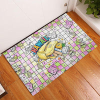 Hawaii Cruising Back To School Rubber Doormat Grid Pattern With School Bag And Vintage Surf Van