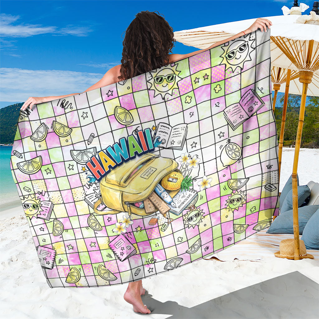 Hawaii Cruising Back To School Sarong Grid Pattern With School Bag And Vintage Surf Van