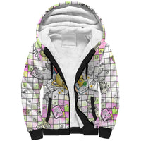 Hawaii Cruising Back To School Sherpa Hoodie Grid Pattern With School Bag And Vintage Surf Van
