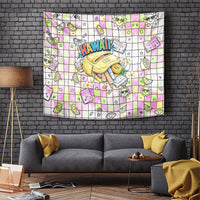 Hawaii Cruising Back To School Tapestry Grid Pattern With School Bag And Vintage Surf Van