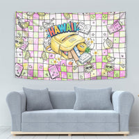 Hawaii Cruising Back To School Tapestry Grid Pattern With School Bag And Vintage Surf Van