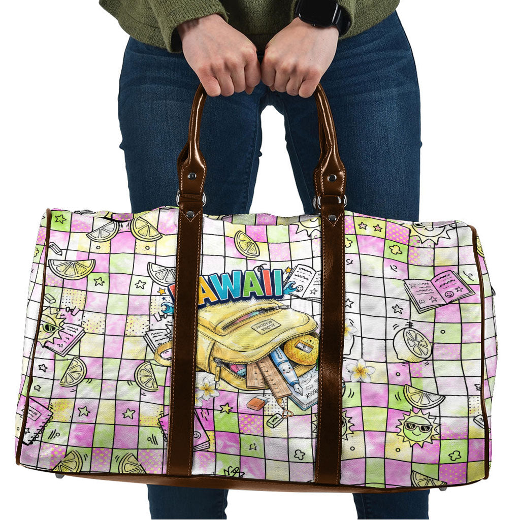 Hawaii Cruising Back To School Travel Bag Grid Pattern With School Bag And Vintage Surf Van
