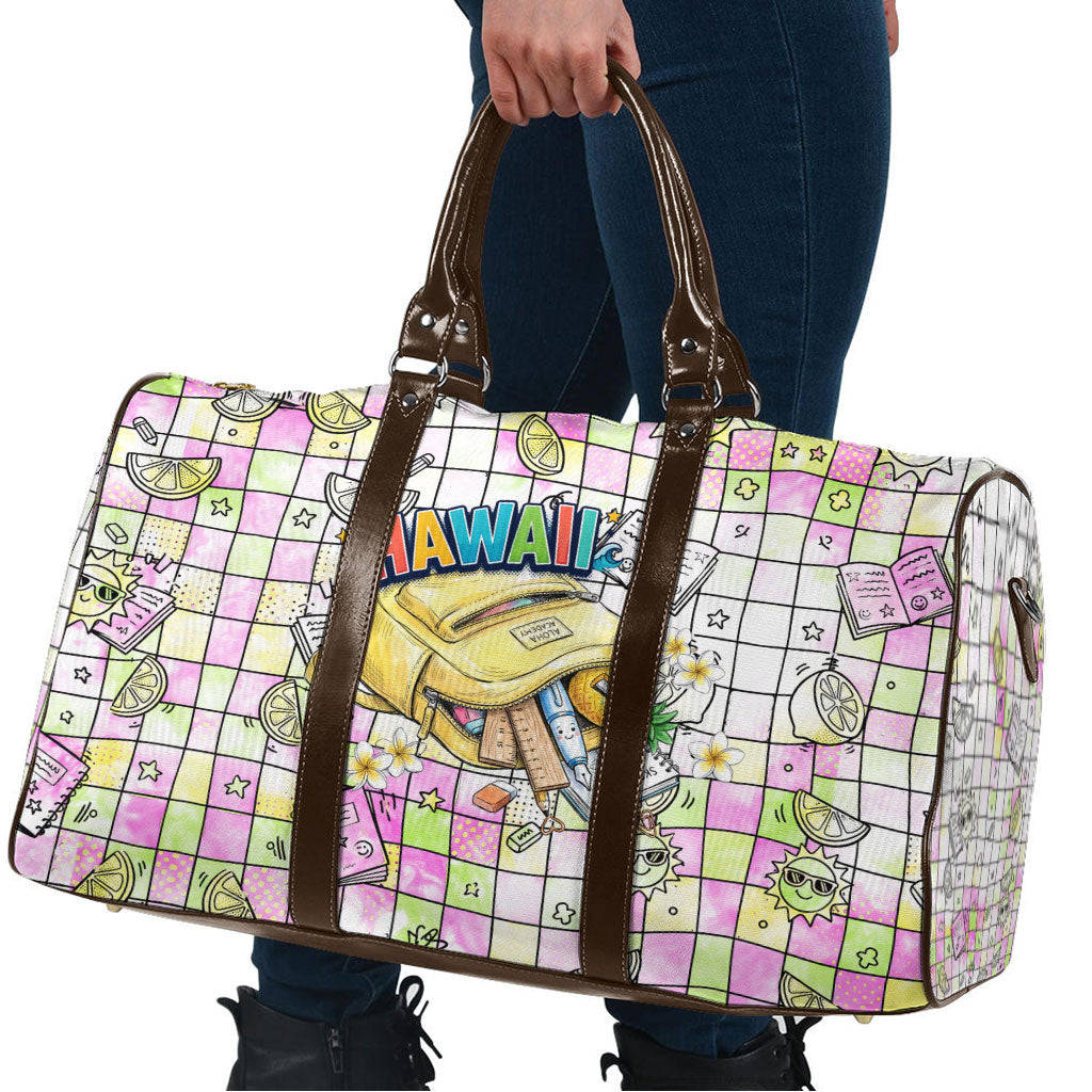 Hawaii Cruising Back To School Travel Bag Grid Pattern With School Bag And Vintage Surf Van