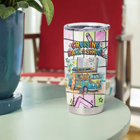 Hawaii Cruising Back To School Tumbler Cup Grid Pattern With School Bag And Vintage Surf Van