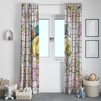 Hawaii Cruising Back To School Window Curtain Grid Pattern With School Bag And Vintage Surf Van