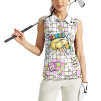 Hawaii Cruising Back To School Women Sleeveless Polo Shirt Grid Pattern With School Bag And Vintage Surf Van