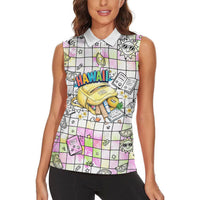 Hawaii Cruising Back To School Women Sleeveless Polo Shirt Grid Pattern With School Bag And Vintage Surf Van