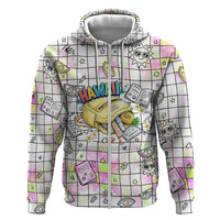 Hawaii Cruising Back To School Zip Hoodie Grid Pattern With School Bag And Vintage Surf Van