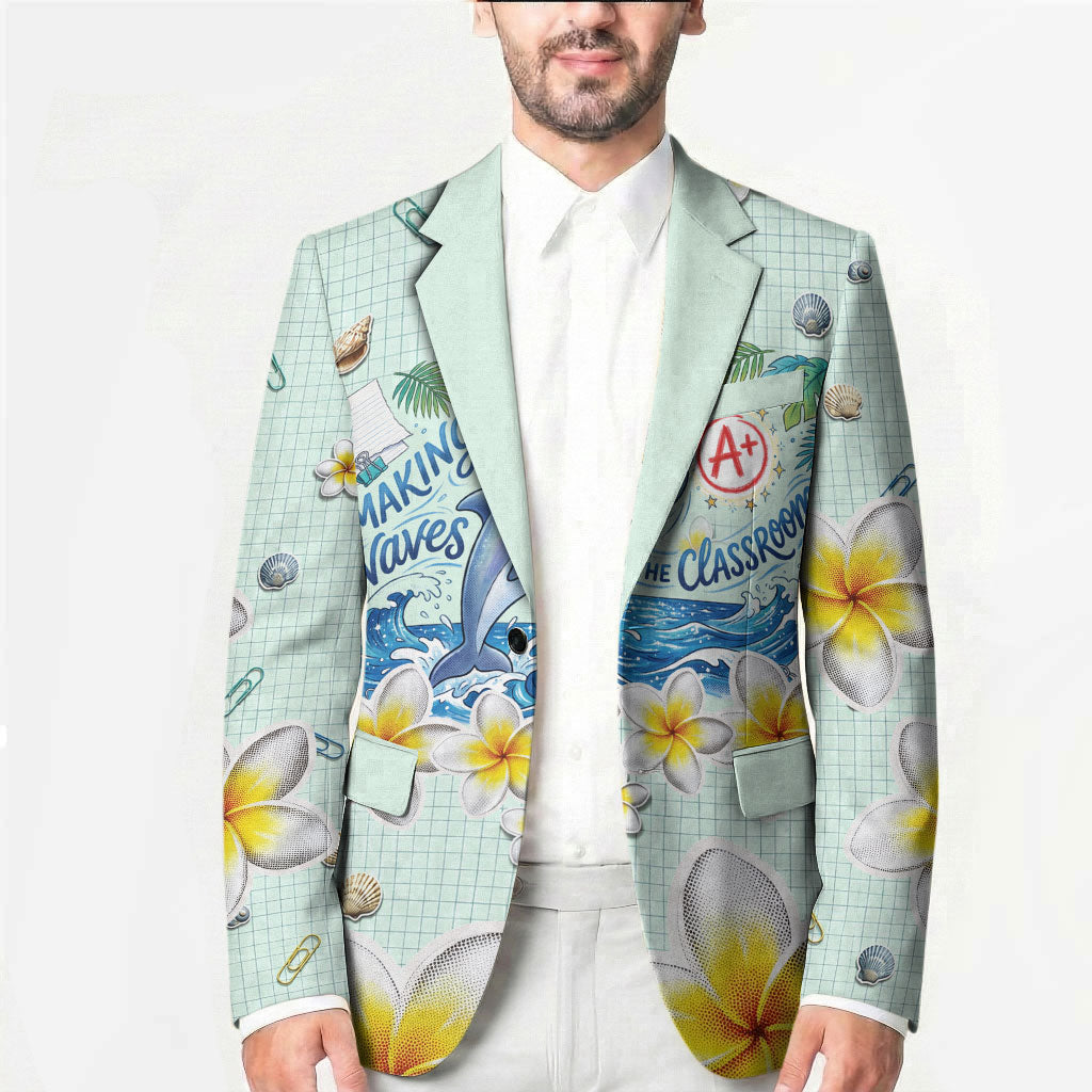 Personalized Hawaii Back To School Dolphin Blazer Grid Notebook Background With Dolphin Mascot And Plumeria Flowers TS04 - Polynesian Pride
