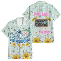 Personalized Hawaii Back To School Dolphin Family Matching Short Sleeve Bodycon Dress and Hawaiian Shirt Grid Notebook Background With Dolphin Mascot And Plumeria Flowers TS04 Dad's Shirt - Short Sleeve Green White - Polynesian Pride