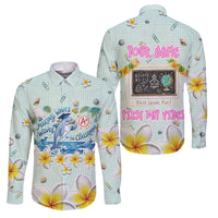 Personalized Hawaii Back To School Dolphin Family Matching Summer Maxi Dress and Hawaiian Shirt Grid Notebook Background With Dolphin Mascot And Plumeria Flowers TS04 Dad's Shirt - Long Sleeve Green White - Polynesian Pride