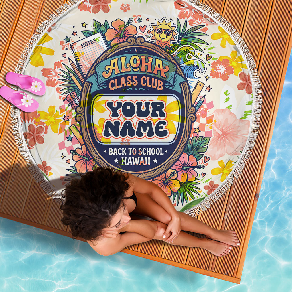 Personalized Hawaii School Club Back To Class Beach Blanket Retro Tropical Hibiscus Pattern With Open Notebook TS04 - Polynesian Pride