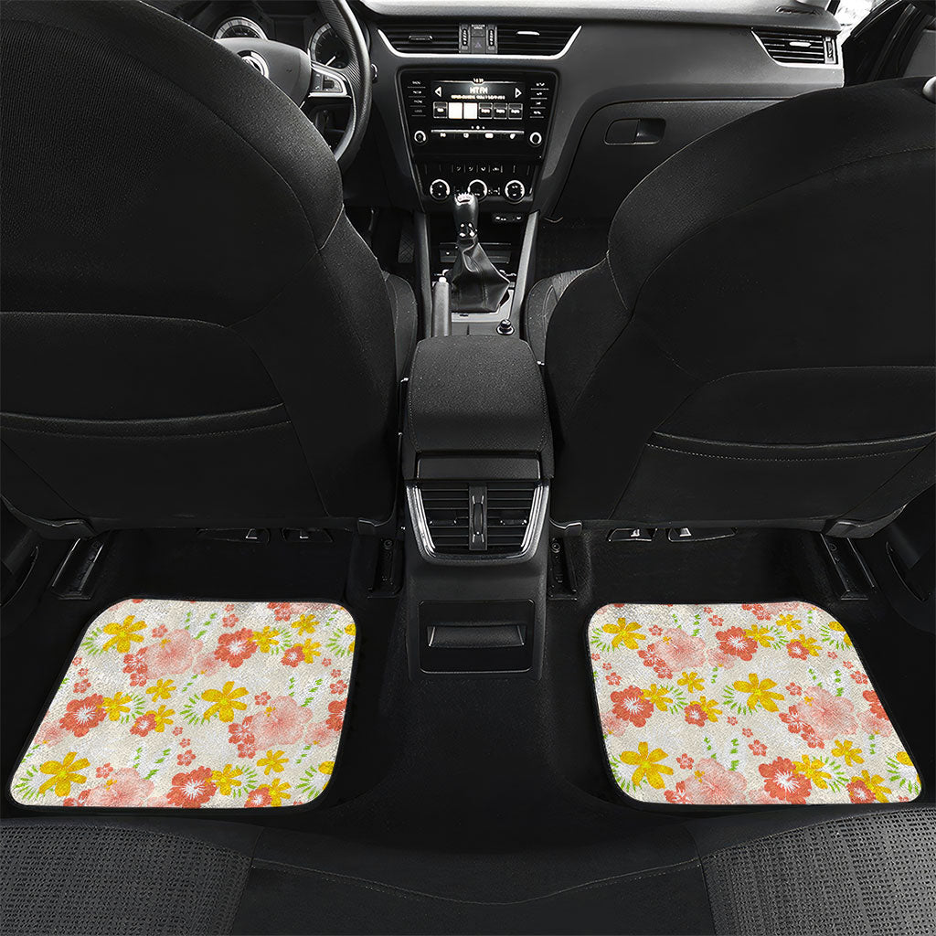 Personalized Hawaii School Club Back To Class Car Mats Retro Tropical Hibiscus Pattern With Open Notebook TS04 Set 2pcs - Back White Orange - Polynesian Pride