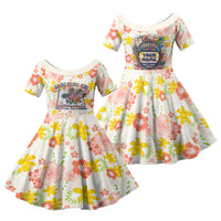 Personalized Hawaii School Club Back To Class Family Matching Long Sleeve Bodycon Dress and Hawaiian Shirt Retro Tropical Hibiscus Pattern With Open Notebook TS04 Daughter's Dress White Orange - Polynesian Pride