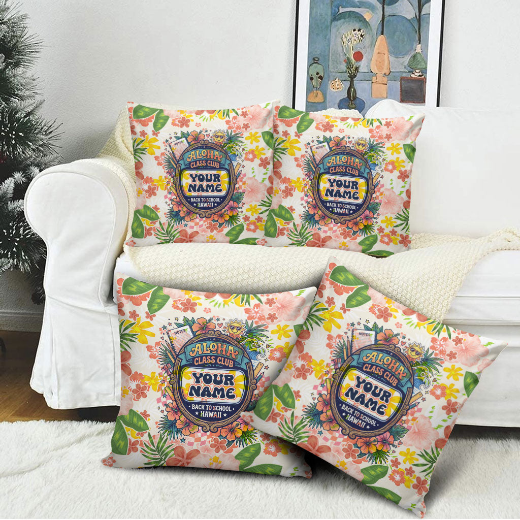 Personalized Hawaii School Club Back To Class Pillow Cover Retro Tropical Hibiscus Pattern With Open Notebook TS04 - Polynesian Pride