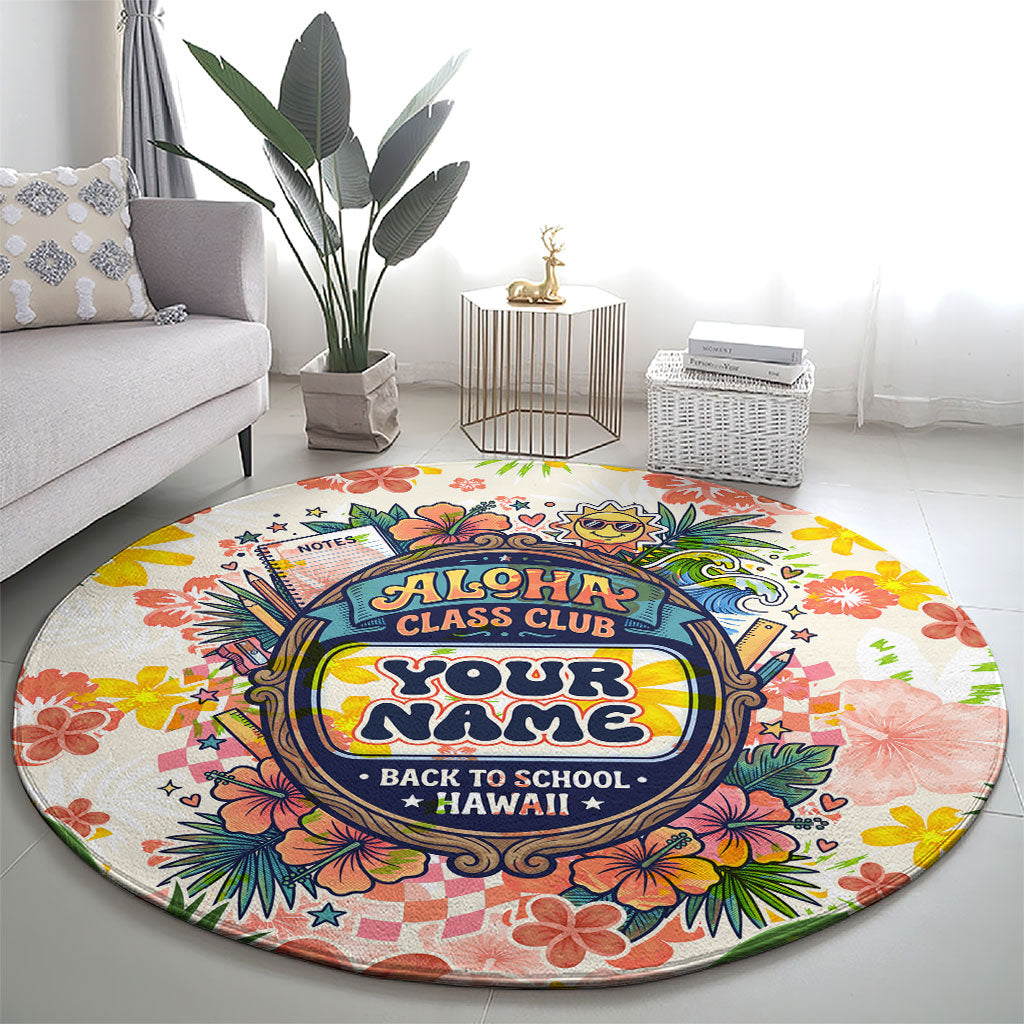 Personalized Hawaii School Club Back To Class Round Carpet Retro Tropical Hibiscus Pattern With Open Notebook TS04 - Polynesian Pride