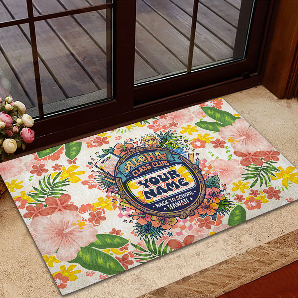 Personalized Hawaii School Club Back To Class Rubber Doormat Retro Tropical Hibiscus Pattern With Open Notebook TS04 - Polynesian Pride