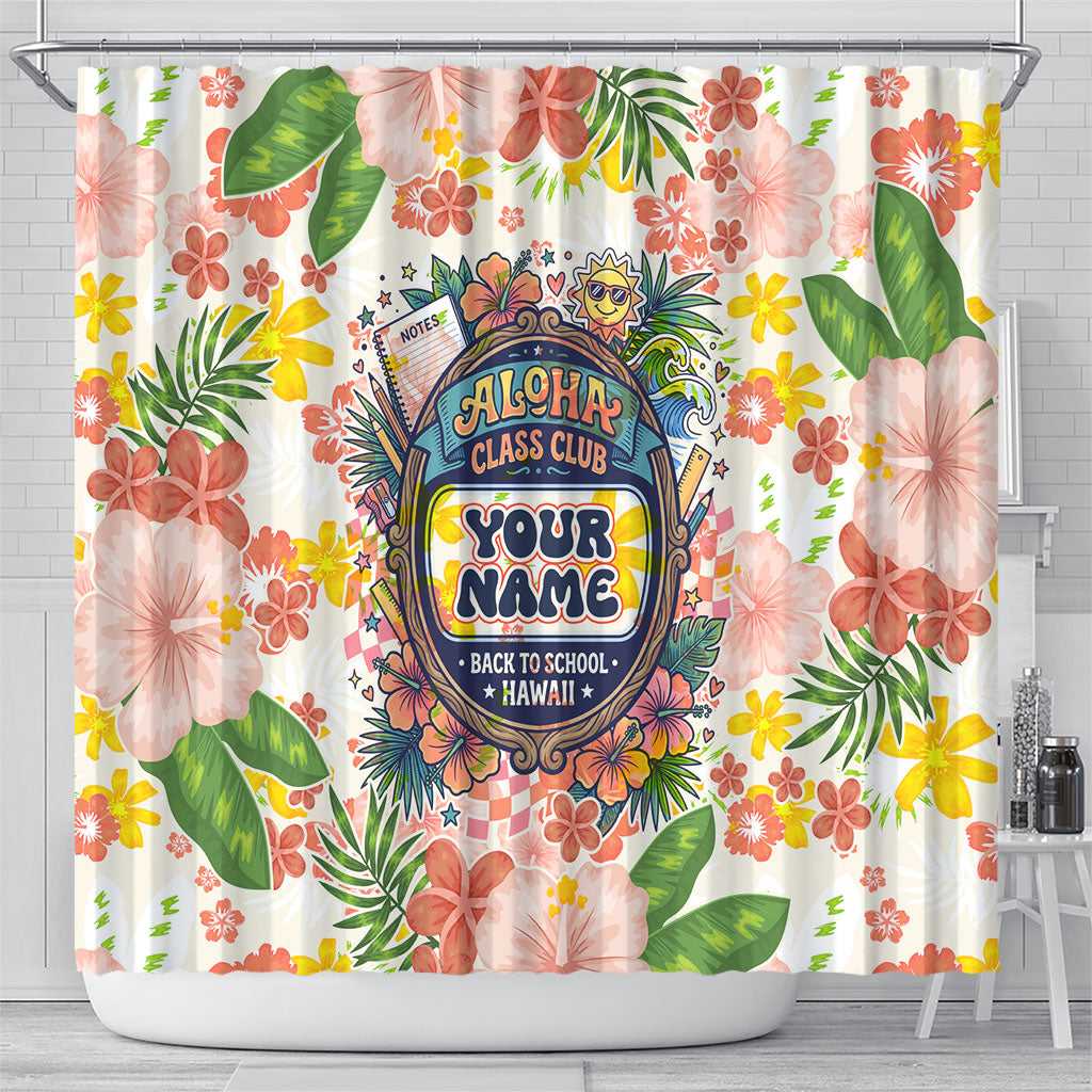 Personalized Hawaii School Club Back To Class Shower Curtain Retro Tropical Hibiscus Pattern With Open Notebook TS04 - Polynesian Pride