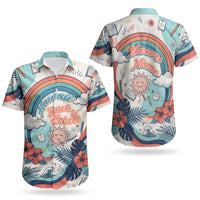 Personalized Hawaii Back To School Couples Matching Off Shoulder Maxi Dress and Hawaiian Shirt Retro Rainbow Sun with Tropical Hibiscus Flowers TS04 - Polynesian Pride