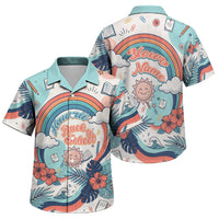 Personalized Hawaii Back To School Family Matching Tank Maxi Dress and Hawaiian Shirt Retro Rainbow Sun with Tropical Hibiscus Flowers TS04 Son's Shirt White Blue - Polynesian Pride