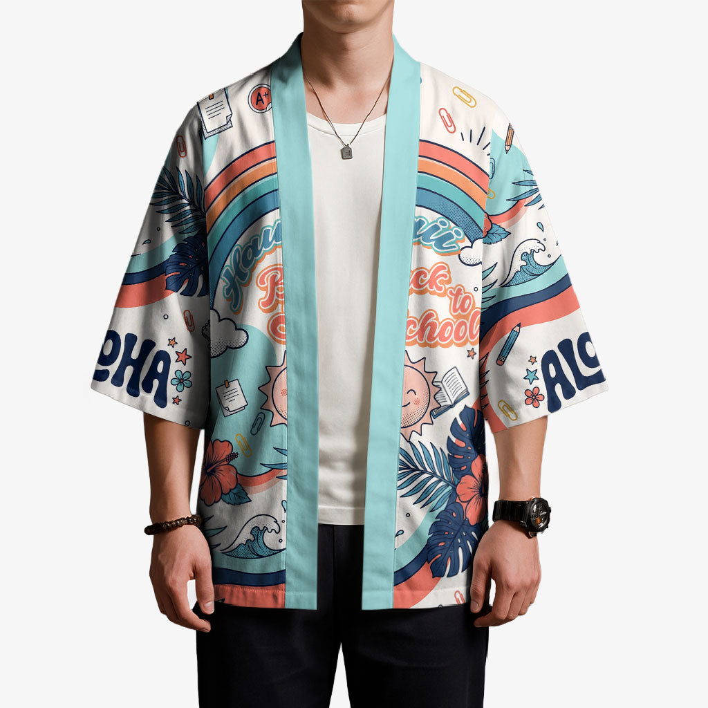 Personalized Hawaii Back To School Kimono Retro Rainbow Sun with Tropical Hibiscus Flowers TS04 - Polynesian Pride