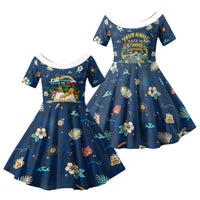 Personalized Hawaii Back To School Aloha Learning Family Matching Tank Maxi Dress and Hawaiian Shirt Retro Rainbow open Notebook with Pineapple and Hibiscus Flowers TS04 Daughter's Dress Blue - Polynesian Pride