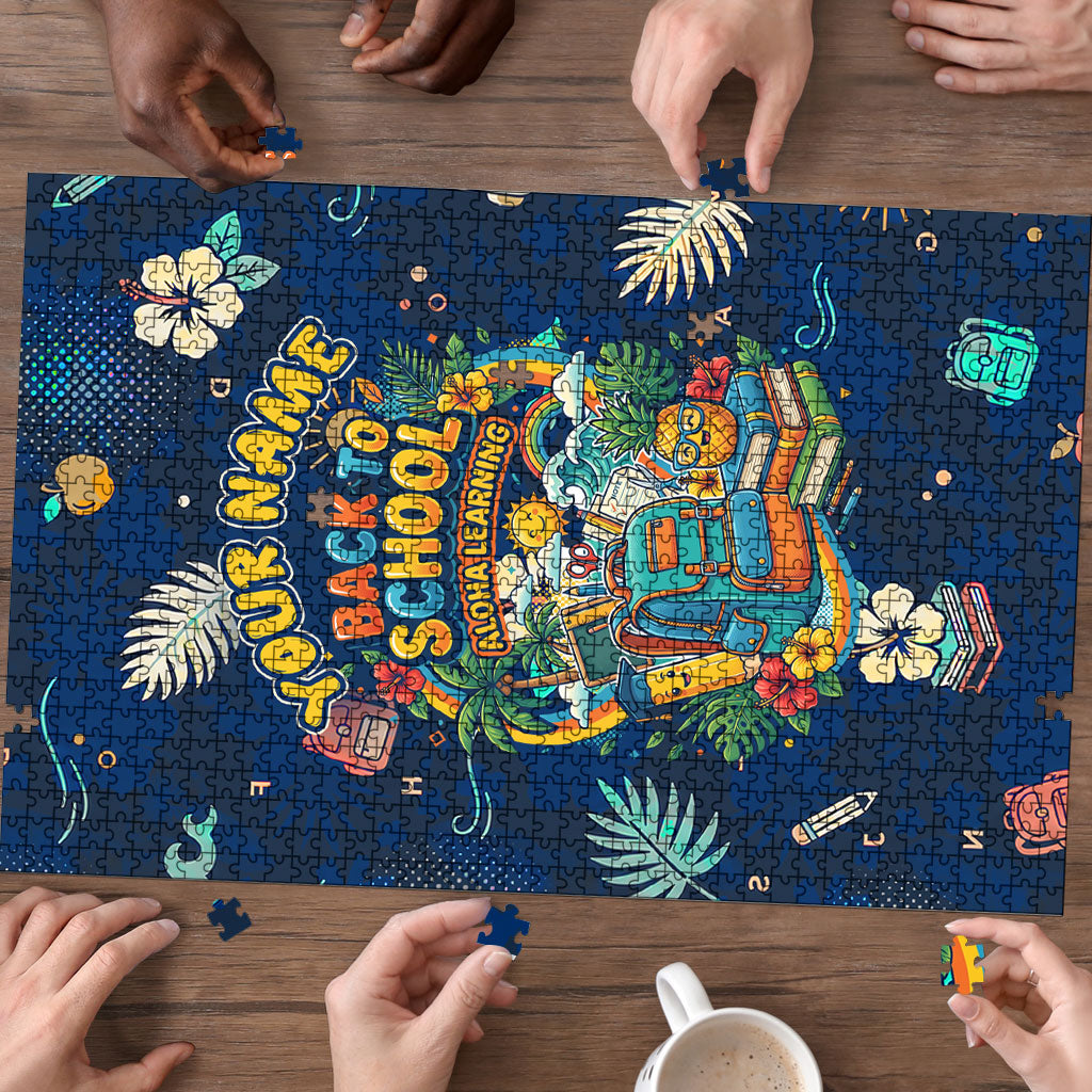 Personalized Hawaii Back To School Aloha Learning Puzzle Retro Rainbow open Notebook with Pineapple and Hibiscus Flowers TS04 - Polynesian Pride