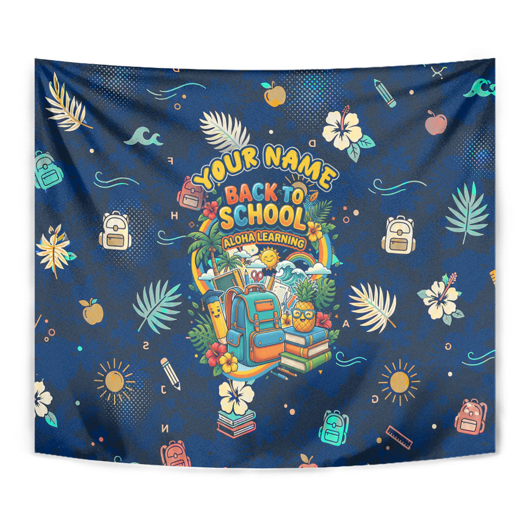 Personalized Hawaii Back To School Aloha Learning Tapestry Retro Rainbow open Notebook with Pineapple and Hibiscus Flowers TS04 - Polynesian Pride