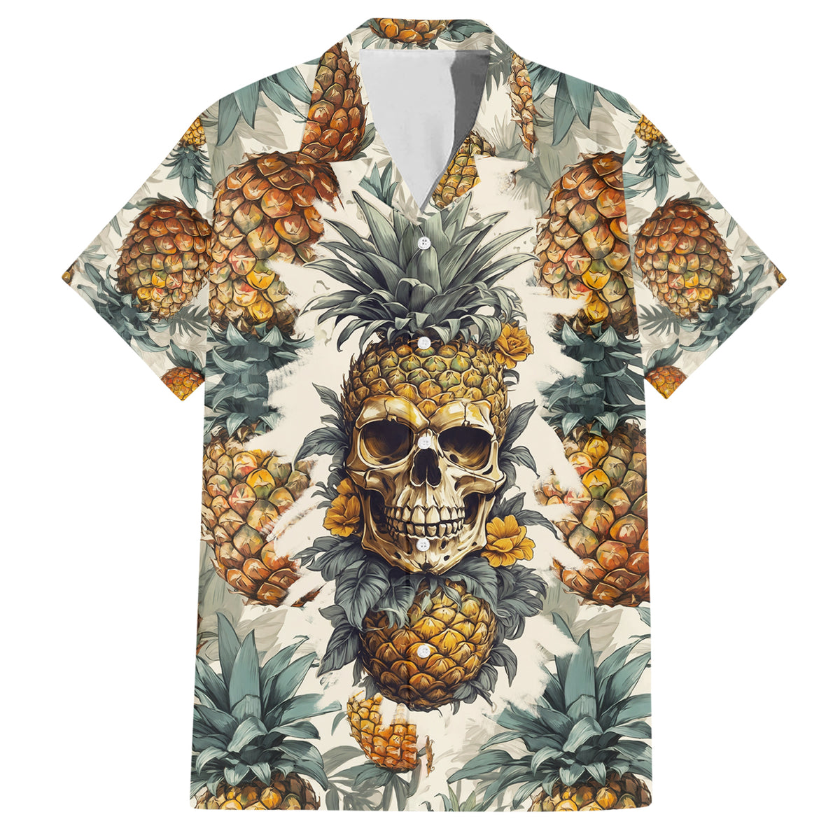 Pineapple Skull Family Matching Short Sleeve Bodycon Dress and Hawaiian Shirt Summer Paradise TS04 Dad's Shirt - Short Sleeve Multicolor - Polynesian Pride
