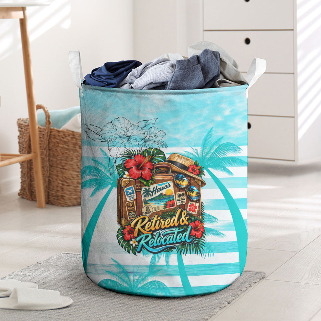 Out Of Office Retired Relocated Laundry Basket Tropical Island Hawaiian Beach Sunset Sunglasses Suitcase TS04 Blue White - Polynesian Pride