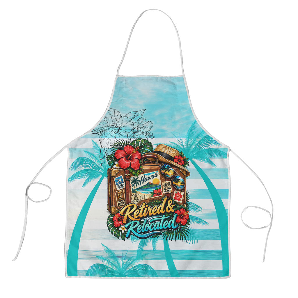 Out Of Office Retired Relocated Apron Tropical Island Hawaiian Beach Sunset Sunglasses Suitcase TS04 Blue White - Polynesian Pride