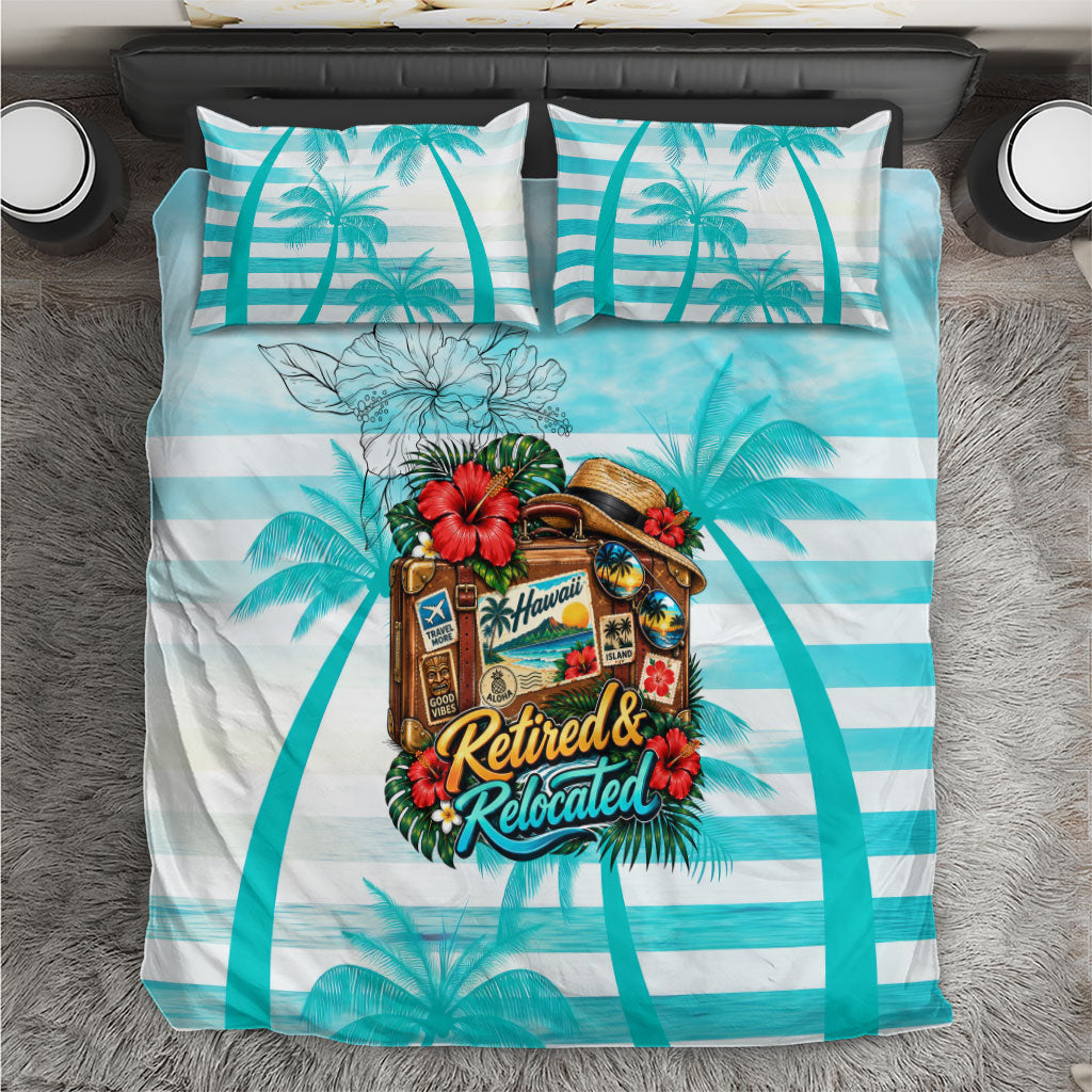 Out Of Office Retired Relocated Bedding Set Tropical Island Hawaiian Beach Sunset Sunglasses Suitcase TS04 Blue White - Polynesian Pride