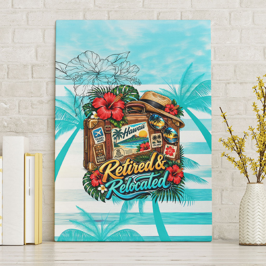 Out Of Office Retired Relocated Canvas Wall Art Tropical Island Hawaiian Beach Sunset Sunglasses Suitcase TS04 Without Frame Blue White - Polynesian Pride