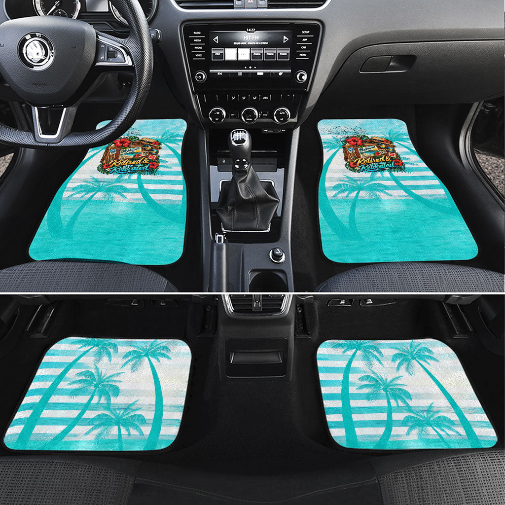 Out Of Office Retired Relocated Car Mats Tropical Island Hawaiian Beach Sunset Sunglasses Suitcase TS04 Set 4pcs Blue White - Polynesian Pride