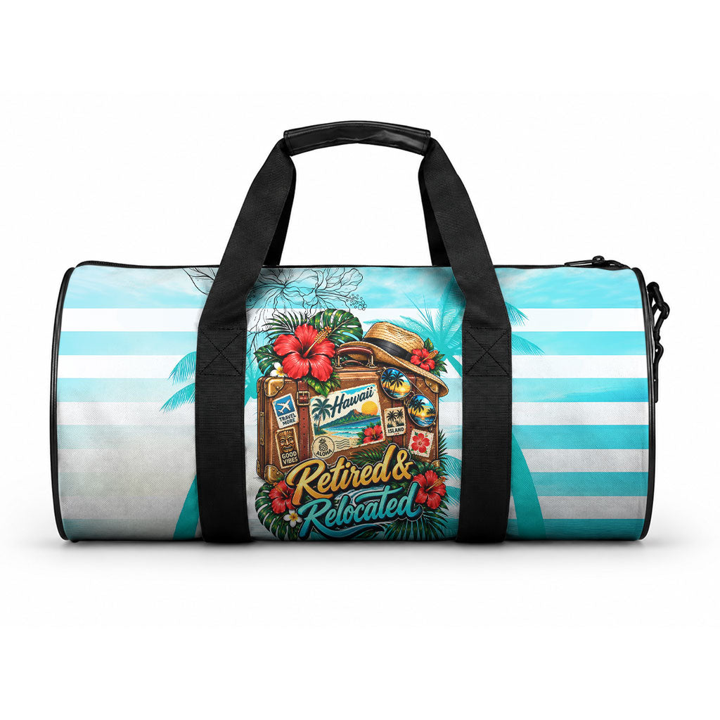 Out Of Office Retired Relocated Duffle Bag Tropical Island Hawaiian Beach Sunset Sunglasses Suitcase TS04 One size Blue White - Polynesian Pride