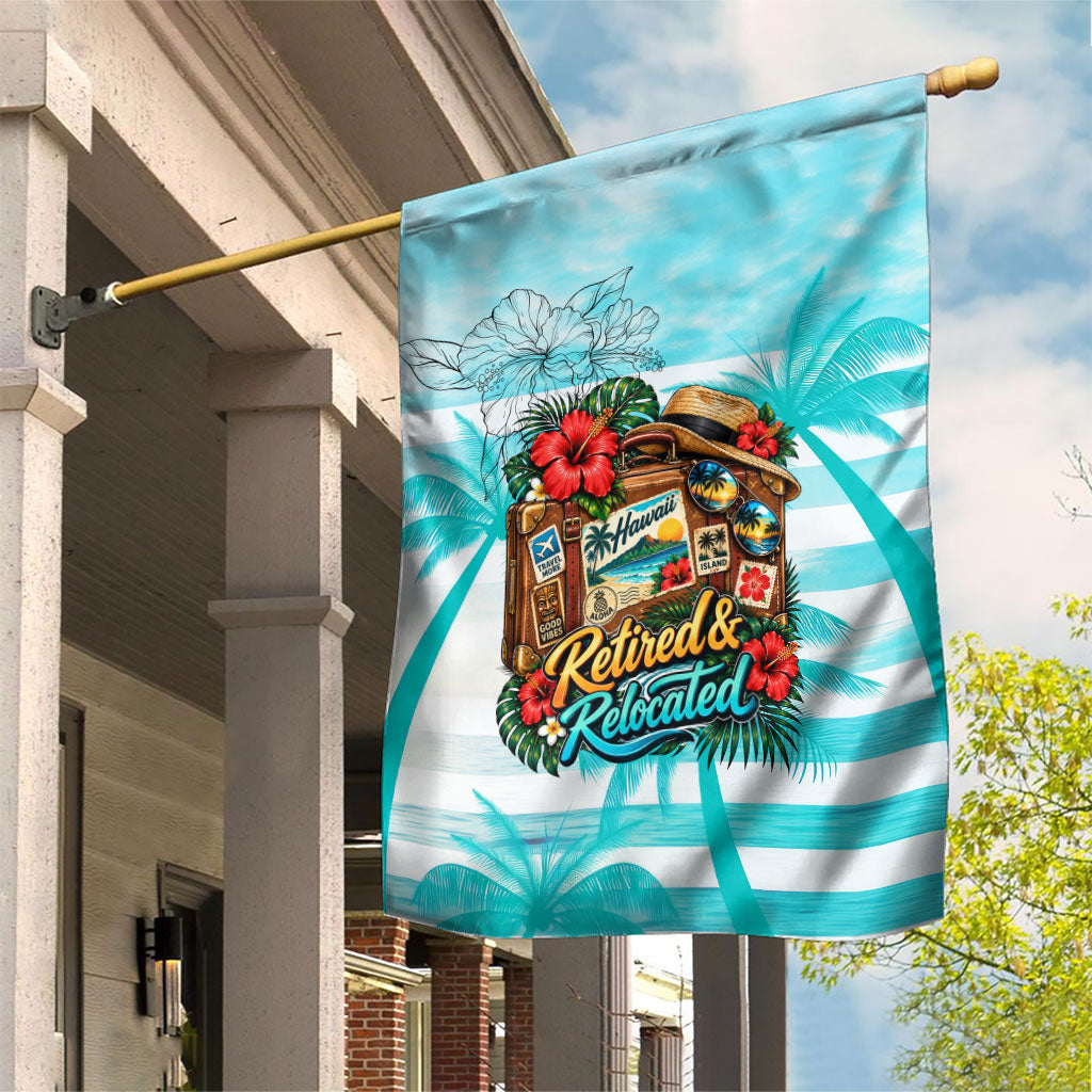 Out Of Office Retired Relocated Garden Flag Tropical Island Hawaiian Beach Sunset Sunglasses Suitcase TS04 House Flag Blue White - Polynesian Pride