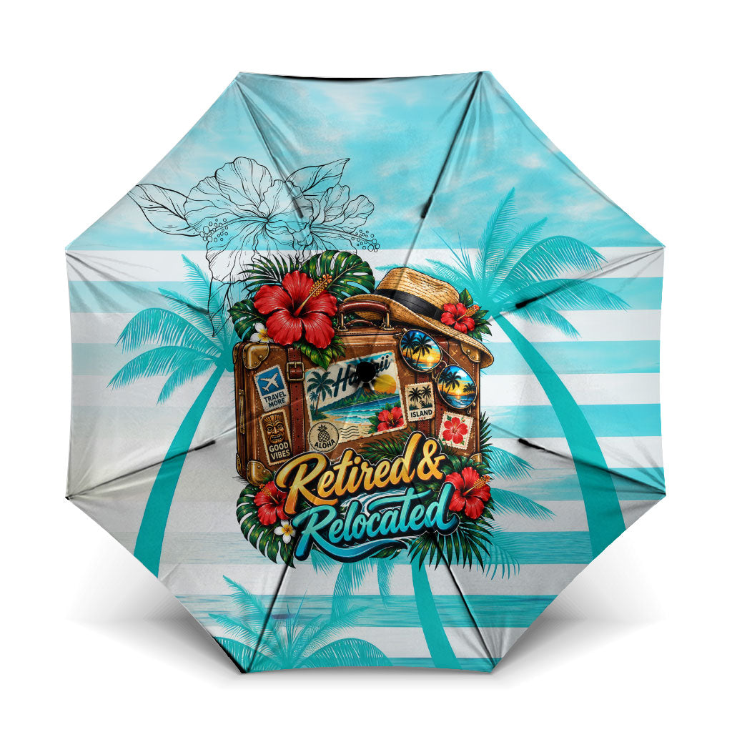 Out Of Office Retired Relocated Umbrella Tropical Island Hawaiian Beach Sunset Sunglasses Suitcase TS04 One Size Folded 11.42 inch Opened Diameter 37.4 inch Blue White - Polynesian Pride