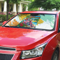 Hawaii Retirement Vacation Auto Sun Shade Tropical Sunset Beach Pink Flamingo Surfboard Palm Tree TS04 - Polynesian Pride