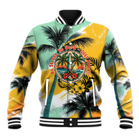 Hawaii Retirement Vacation Baseball Jacket Tropical Sunset Beach Pink Flamingo Surfboard Palm Tree TS04 Unisex Yellow Green - Polynesian Pride