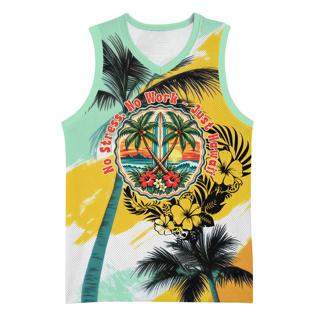 Hawaii Retirement Vacation Basketball Jersey Tropical Sunset Beach Pink Flamingo Surfboard Palm Tree TS04 Unisex Yellow Green - Polynesian Pride