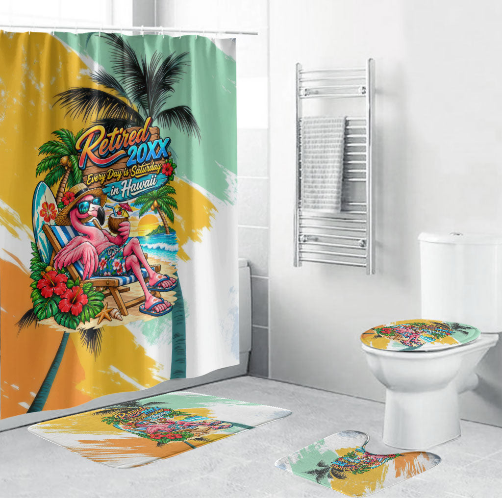 Hawaii Retirement Vacation Bathroom Set Tropical Sunset Beach Pink Flamingo Surfboard Palm Tree TS04 Bathroom Set (4 pcs) Yellow Green - Polynesian Pride