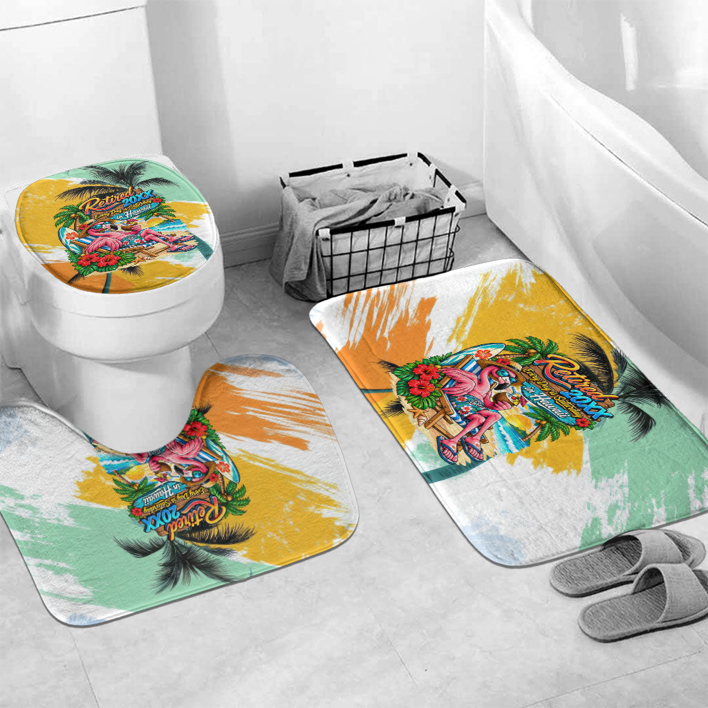 Hawaii Retirement Vacation Bathroom Set Tropical Sunset Beach Pink Flamingo Surfboard Palm Tree