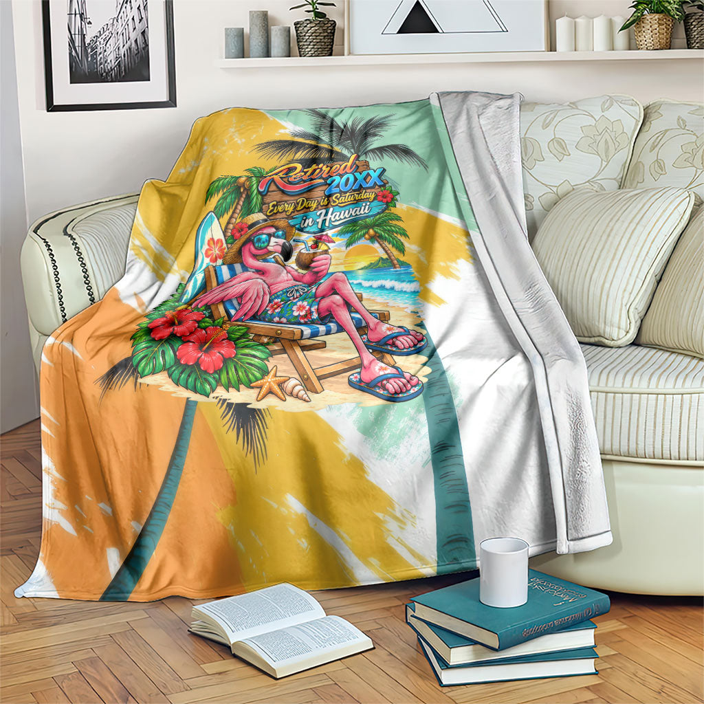 Hawaii Retirement Vacation Blanket Tropical Sunset Beach Pink Flamingo Surfboard Palm Tree TS04 Yellow Green - Polynesian Pride