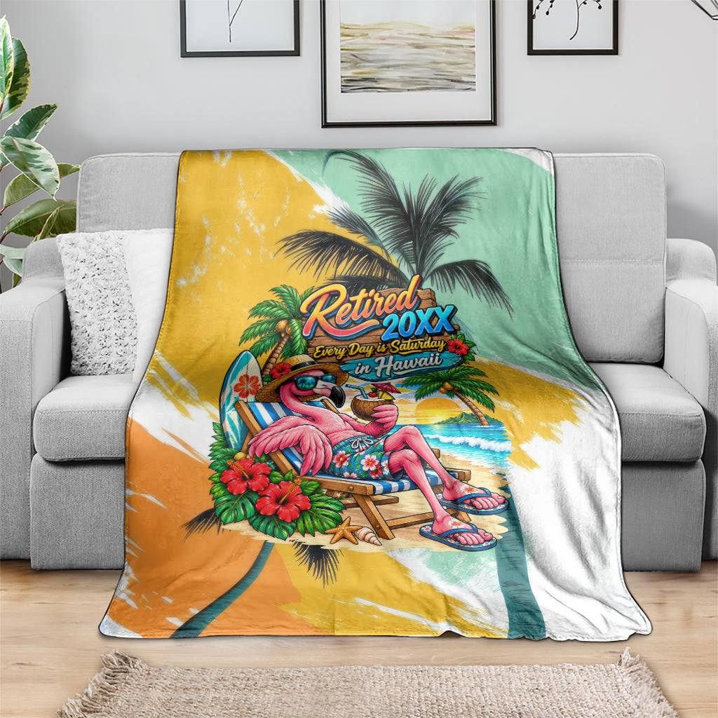 Hawaii Retirement Vacation Blanket Tropical Sunset Beach Pink Flamingo Surfboard Palm Tree TS04 - Polynesian Pride