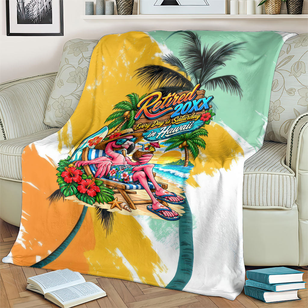 Hawaii Retirement Vacation Blanket Tropical Sunset Beach Pink Flamingo Surfboard Palm Tree TS04 - Polynesian Pride