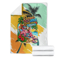 Hawaii Retirement Vacation Blanket Tropical Sunset Beach Pink Flamingo Surfboard Palm Tree TS04 - Polynesian Pride