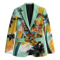 Hawaii Retirement Vacation Blazer Tropical Sunset Beach Pink Flamingo Surfboard Palm Tree TS04 Unisex Yellow Green - Polynesian Pride